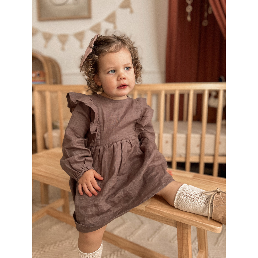 Kids Linen Dress Cacao – Little Cheeks - Main Image