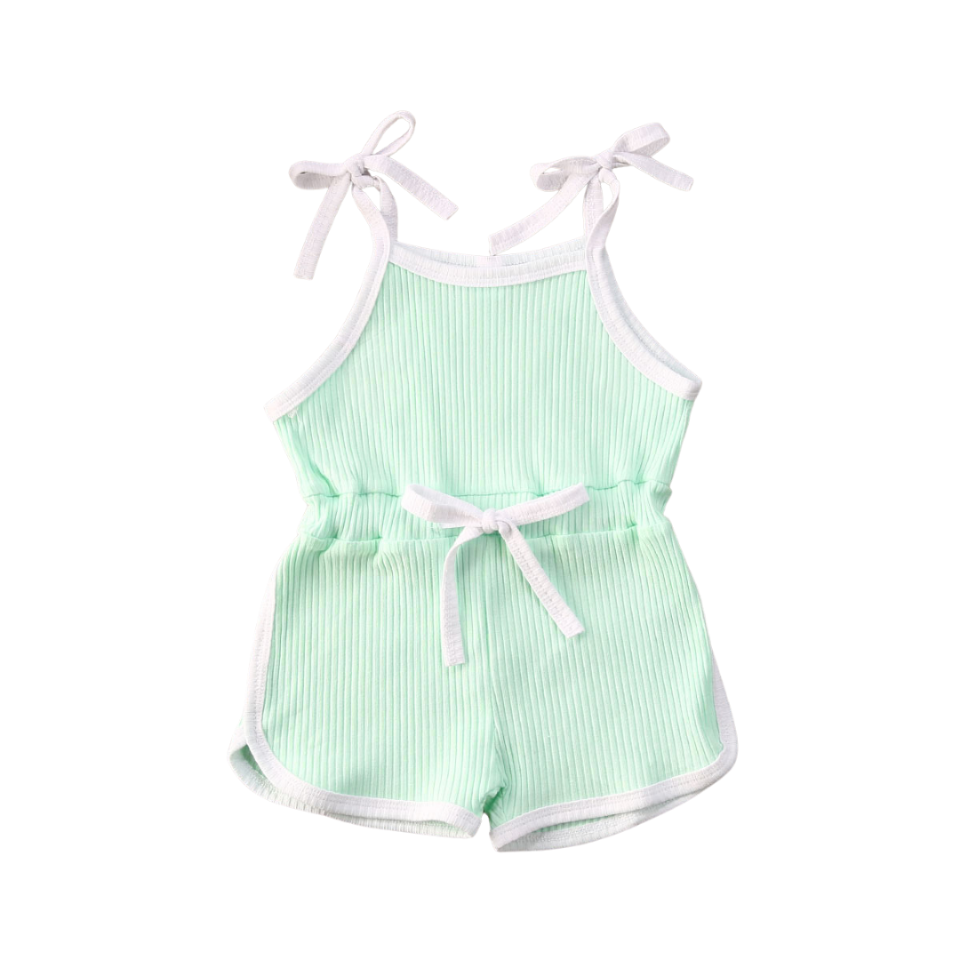 Ribbed Cotton Playsuits Mint Green Little Cheeks