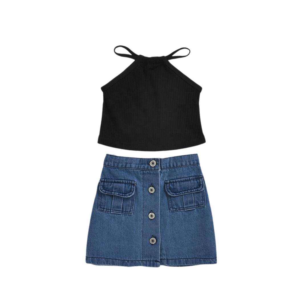 Denim Skirt and Ribbed Tank Top – Little Cheeks